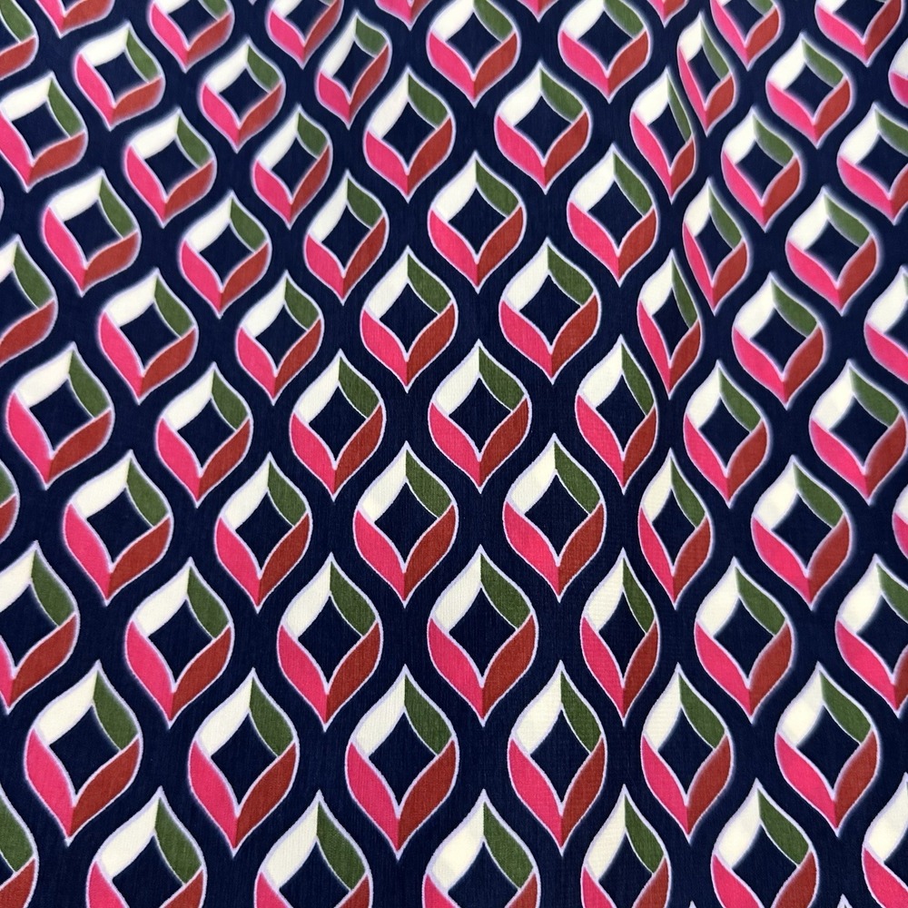 Halogen L Navy Pink Geometric V-Neck Shift Knee Dress Sleeveless Zip Closure - Picture 2 of 7